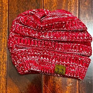 C.C, Red and White Knit Beanie